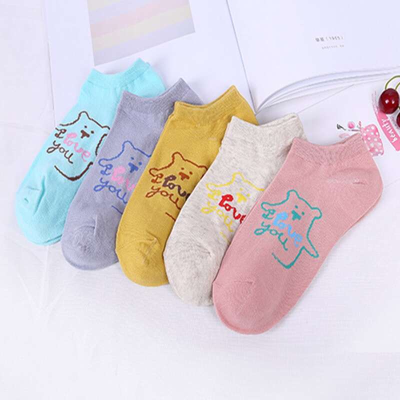 

5pairs Cartoon Bear Ankle Socks, Multicolor