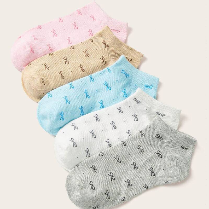 

5pairs Bow Ankle Socks, Multicolor