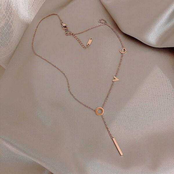 

Bar Y-lariat Necklace, Rose gold