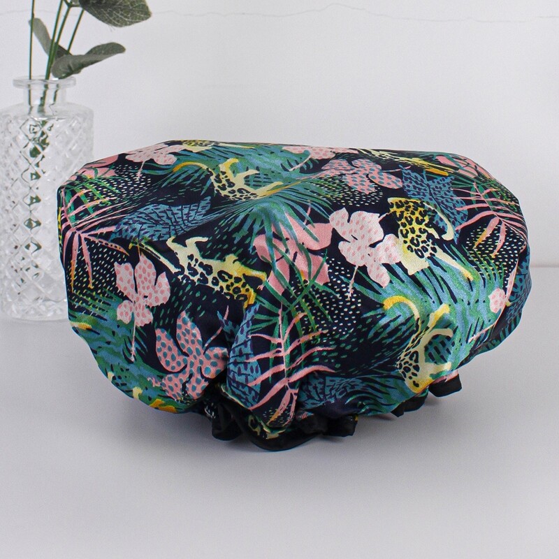 

Leopard & Plants Print Shower Cap, Multicolor