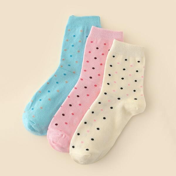 

3pairs Polka Dot Pattern Socks, Multicolor
