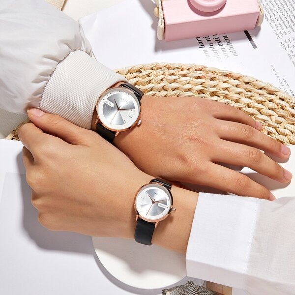 

2pcs Couple Minimalist Dial Quartz Watch