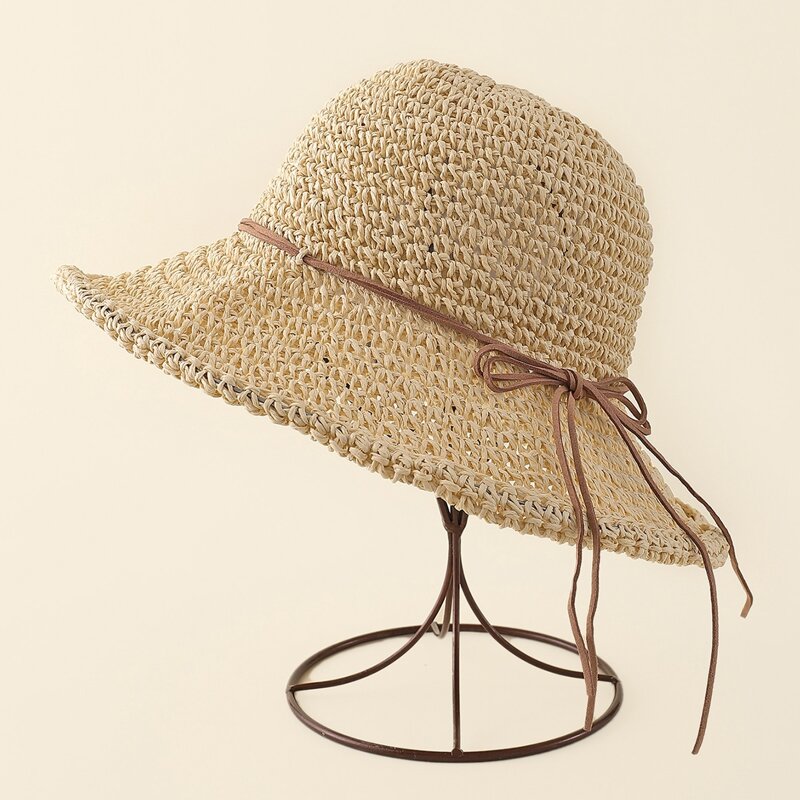 

Bow Knot Decor Straw Hat, Beige