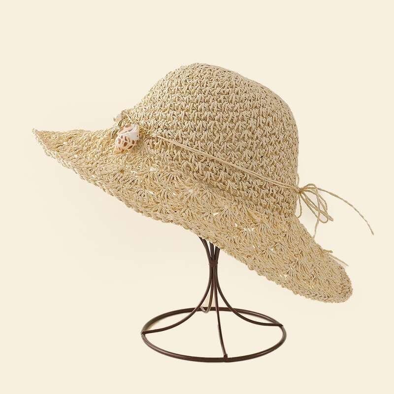 Shell Decor Straw Hat, Beige