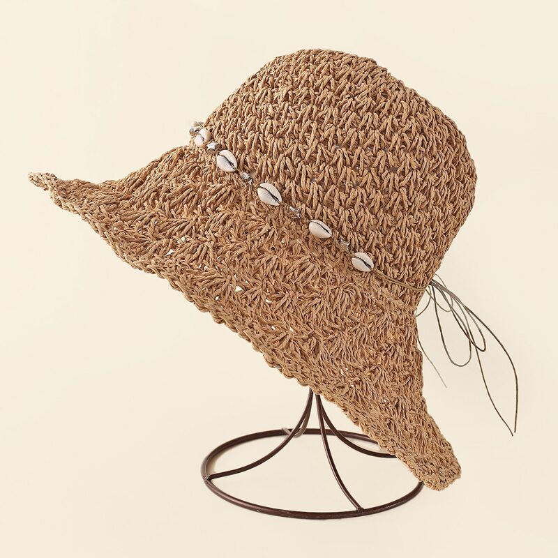 

Shell Decor Straw Hat, Brown