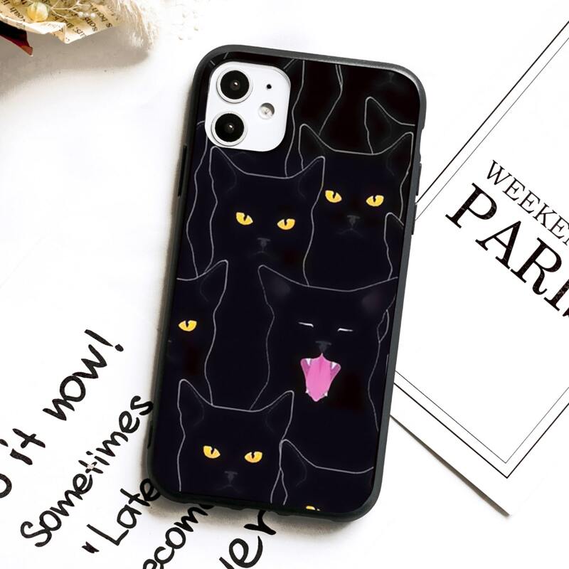 

Cartoon Cat iPhone Case, Black
