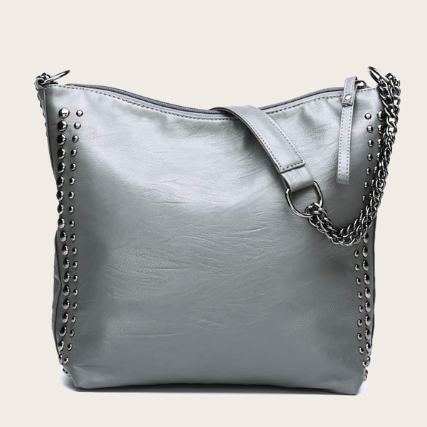 

Studded Decor Crossbody Bag, Grey
