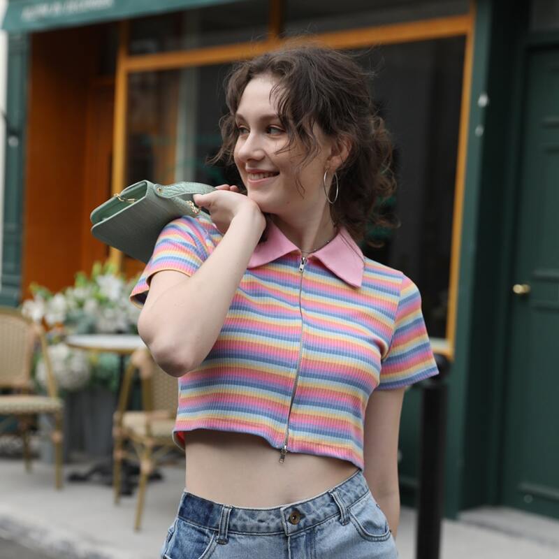 

Colorful Striped Zip Tee, Multicolor