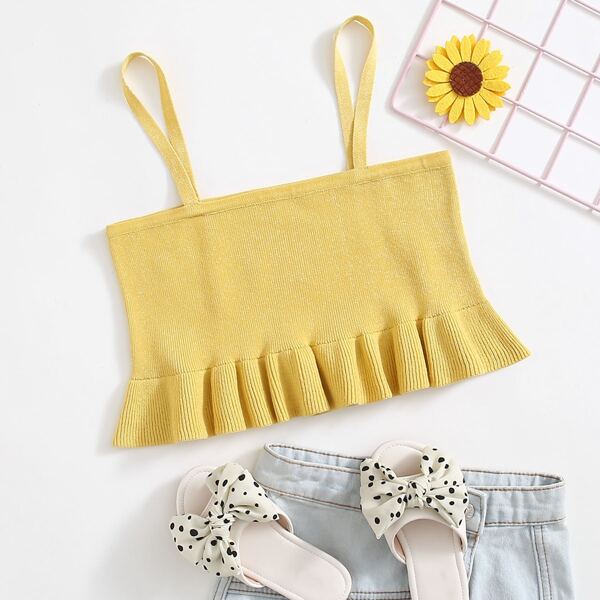 

Girls Ruffle Hem Knit Top, Yellow