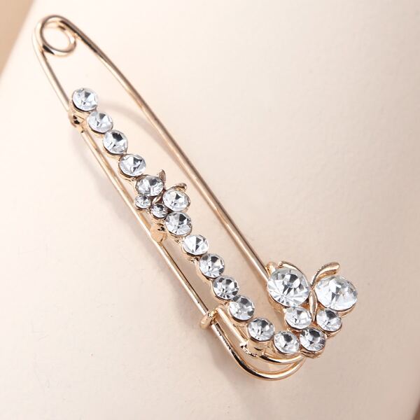 

Rhinestone Safety Pin Design Brooch, Gold