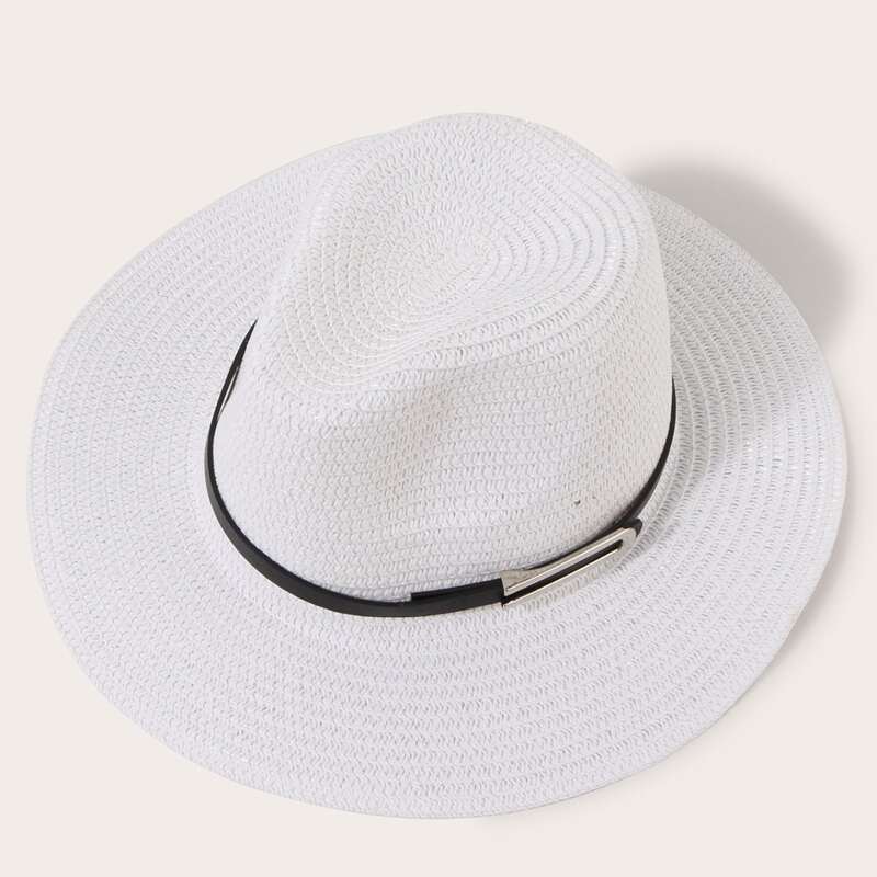 

Belt Decor Straw Hat, White