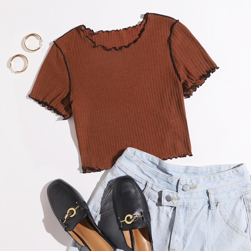 

Lettuce Trim Crop Tee, Rust brown