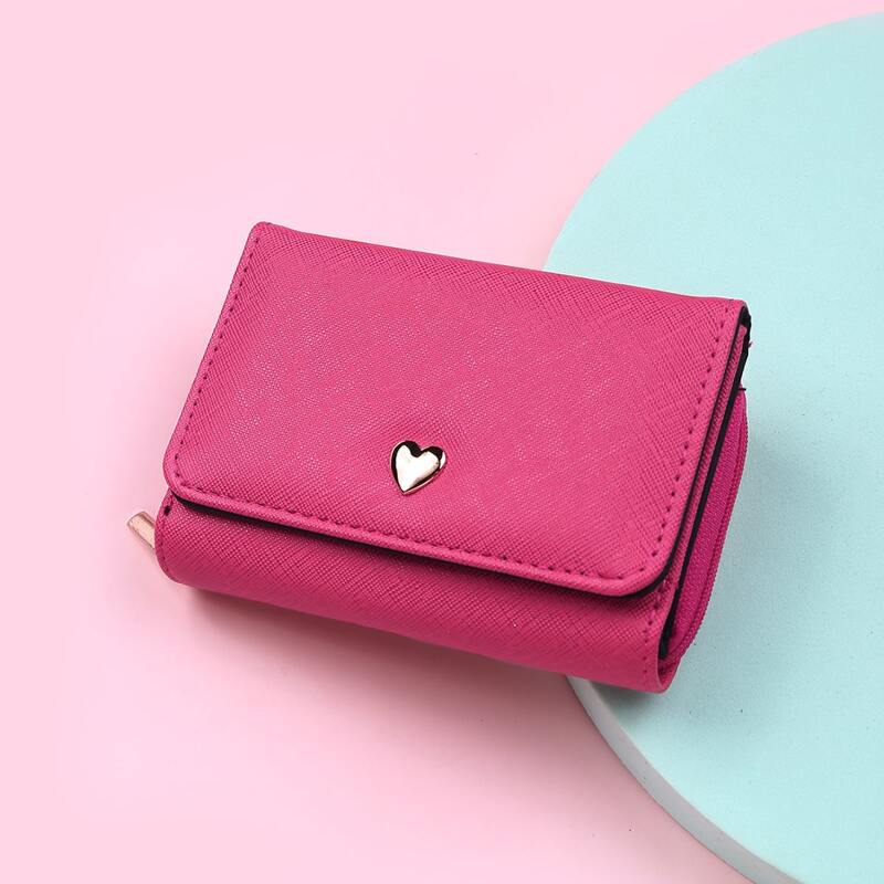 

Metal Heart Detail Small Purse, Hot pink