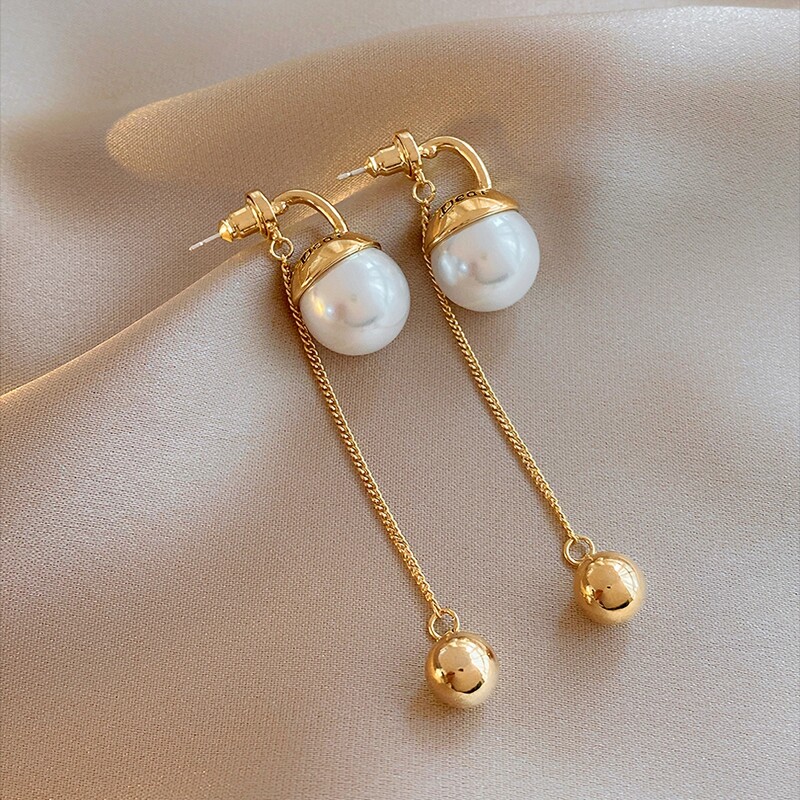 

Faux Pearl Chain Drop Earrings, Gold