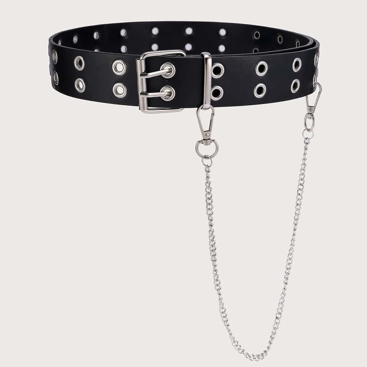 

Grommet Buckle Belt With Pants Chain, Black