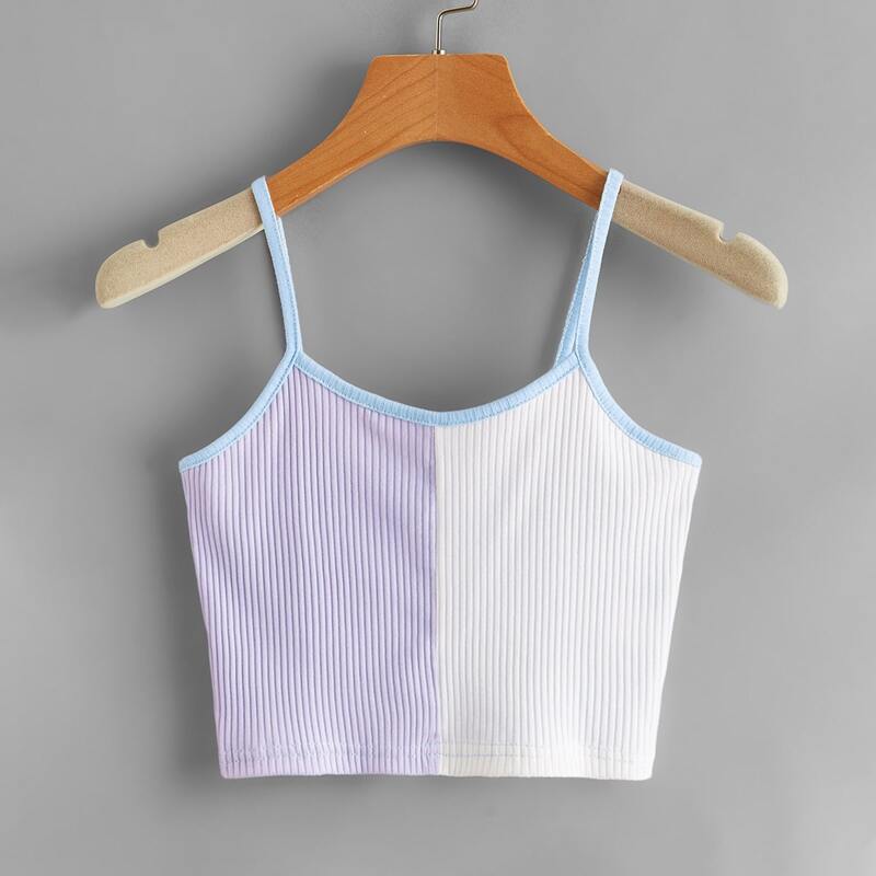 

Colorblock Ribbed Crop Cami, Multicolor
