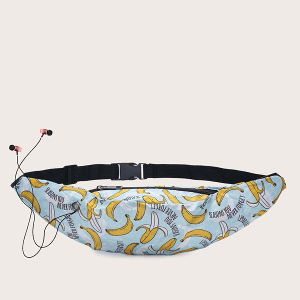 

Banana Print Fanny Pack With Earphone Hole, Multicolor