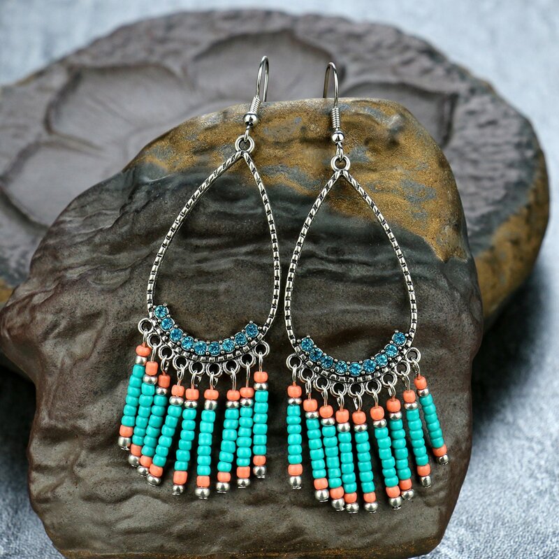 

Bead Tassel Charm Drop Earrings, Multicolor