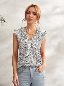 SHEIN Clasi Áo sơ mi Xù Tất cả trên in Thanh lịch - Đen và trắng - Xem 1