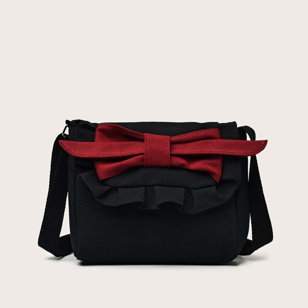 

Bow Decor Ruffle Trim Crossbody Bag, Black