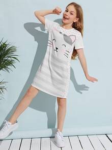 SHEIN 女孩卡通和心形圖案連衣裙 - 彩色 - 查看 3