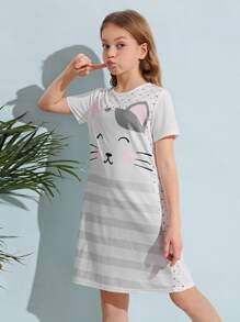 SHEIN 女孩卡通和心形圖案連衣裙 - 彩色 - 查看 4