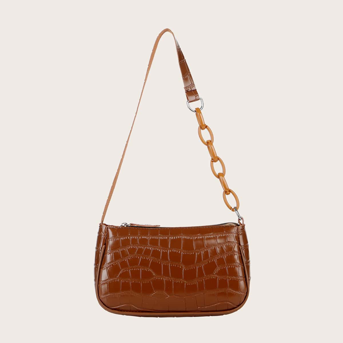 

Croc Embossed Shoulder Bag, Brown