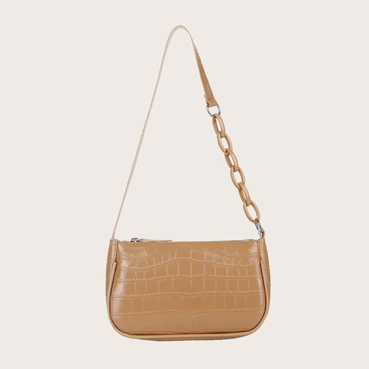 

Croc Embossed Shoulder Bag, Khaki