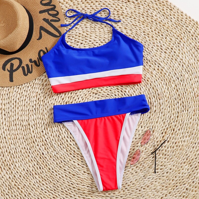 

Colorblock Halter Bikini Swimsuit, Multicolor