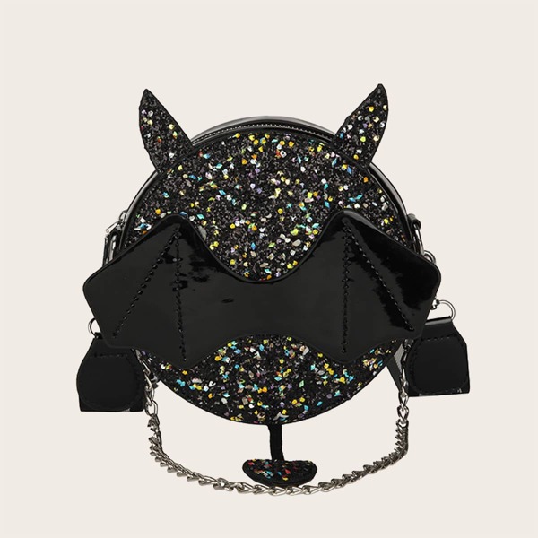 

Cartoon Design Glitter Crossbody Bag, Black