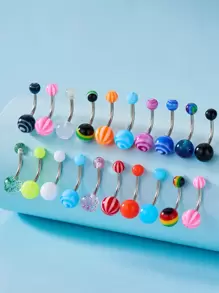20pcs/pack Acrylic & Resin Bent Barbell Navel Ring With Random Color Ball - Multicolor - View 1