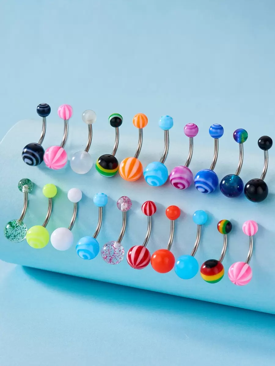 20pcs/pack Acrylic & Resin Bent Barbell Navel Ring With Random Color Ball - Multicolor - View 1