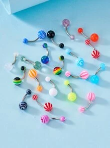 20pcs/pack Acrylic & Resin Bent Barbell Navel Ring With Random Color Ball - Multicolor - View 2