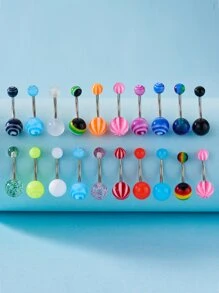 20pcs/pack Acrylic & Resin Bent Barbell Navel Ring With Random Color Ball - Multicolor - View 3