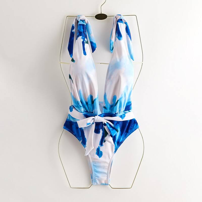 

Tie Dye Plunging One Piece Swimsuit, Multicolor