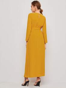 Mulvari Self Belted Split Hem Longline Top - Yellow - View 3