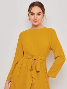 Mulvari Self Belted Split Hem Longline Top - Yellow - View 5