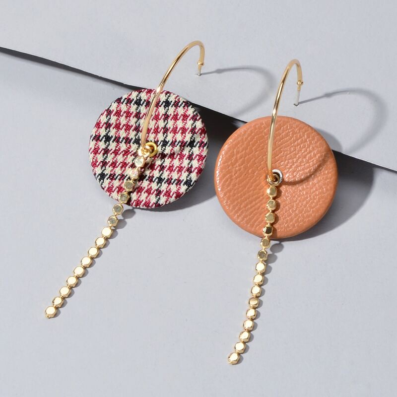 

Houndstooth Pattern Round Drop Earrings, Multicolor