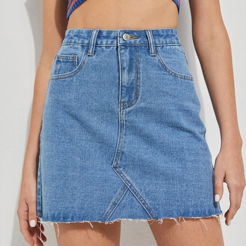 

Raw Hem Denim Skirt, Light wash