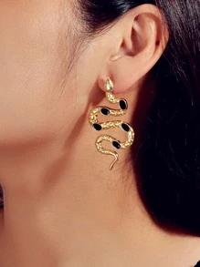 Snake Design Earrings - Yellow Gold - View 1