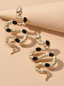 Snake Design Earrings - Yellow Gold - View 2