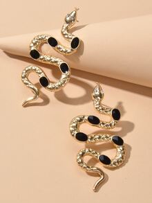 Snake Design Earrings - Yellow Gold - View 3