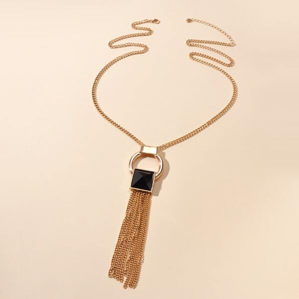 

Metal Tassel Charm Necklace, Gold