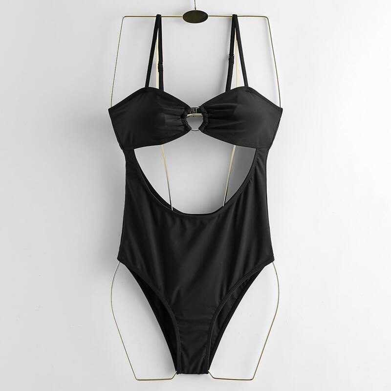 

Ring Linked Cut-out One Piece Swimsuit, Black