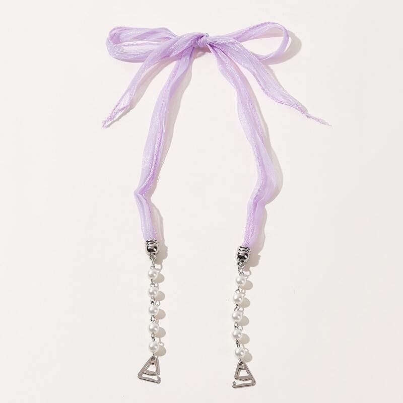 

1pair Chiffon Pearl Decor Bra Strap, Lilac purple