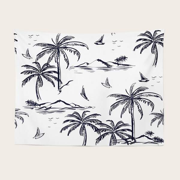 

Palm Tree Print Tapestry, White