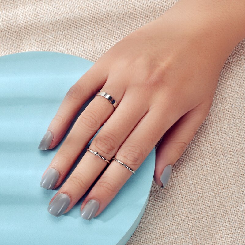 

3pcs Simple Metal Ring, Silver
