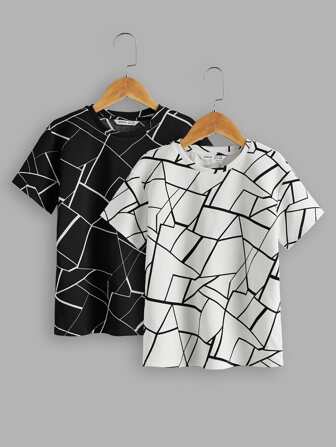 SHEIN Tween Boy 2 Pack Geo Print Top