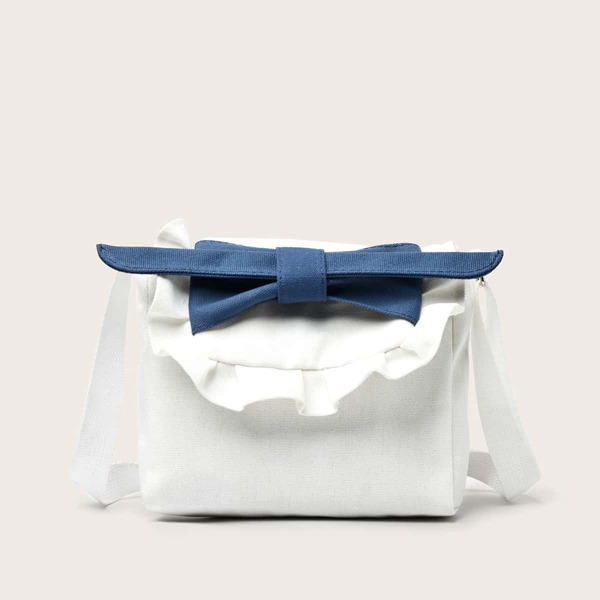 

Bow Decor Ruffle Trim Crossbody Bag, Blue and white