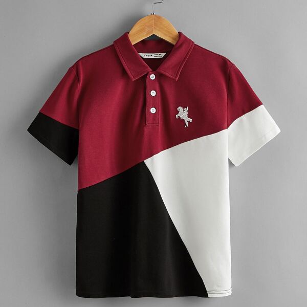 

Boys Colorblock Embroidery Detail Polo Shirt, Multicolor